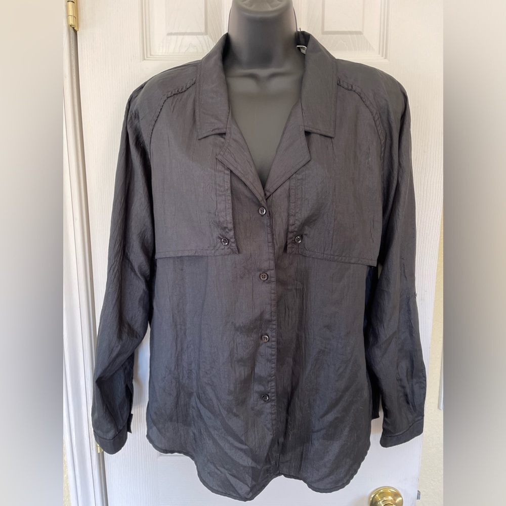 Vintage 80s, Diane Von Furstenberg Black Button Up Long Sleeve Blouse -MEDIUM